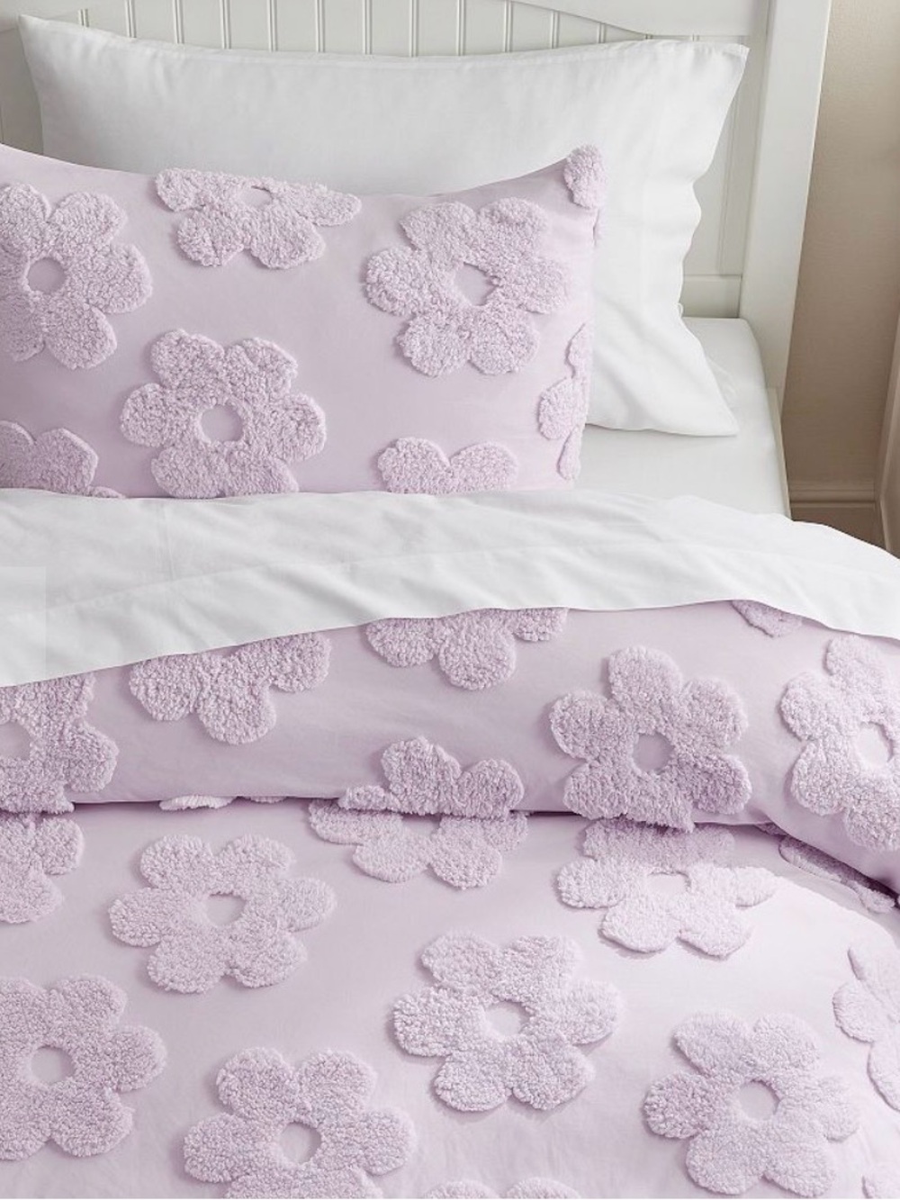 Plush Floral Tufted Duvet Cover Set in Lilac - Pottery Barn Kids